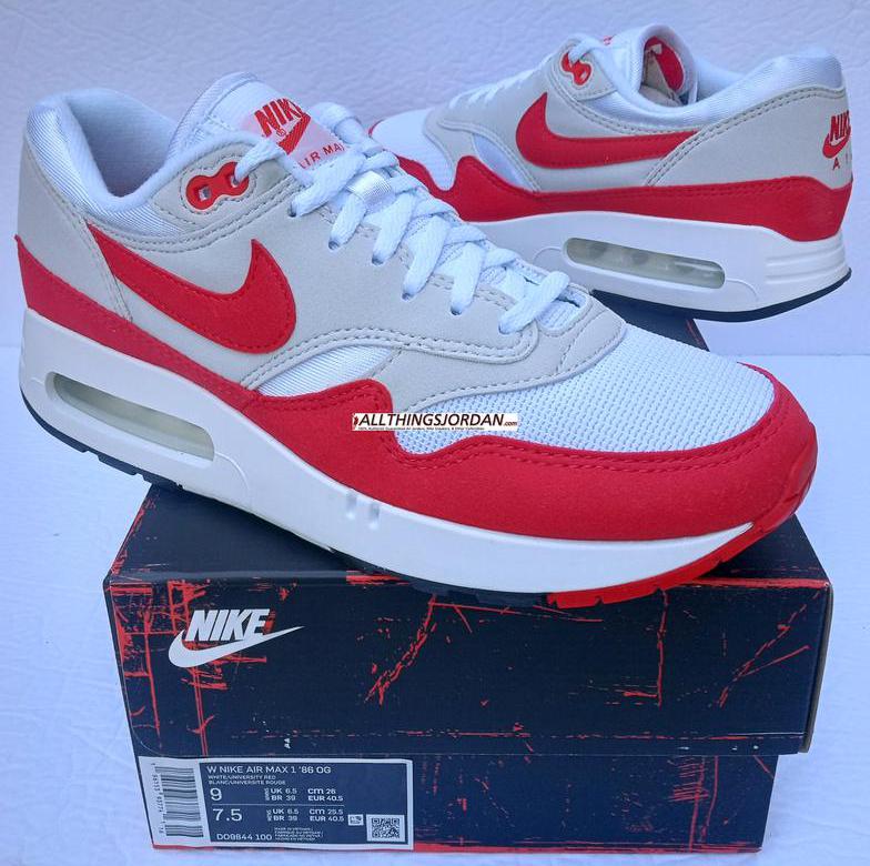W Nike Air Max 1 '86 OG (Big Bubble) (White/University Red) DO9844 100 Size US 9W