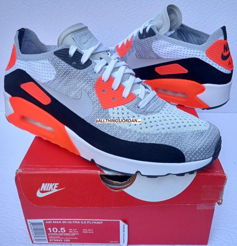 Air Max 90 2.0 Ultra Flyknit (White/Wolf Grey-Bright Crimson) 875943 100 Size US 10.5M