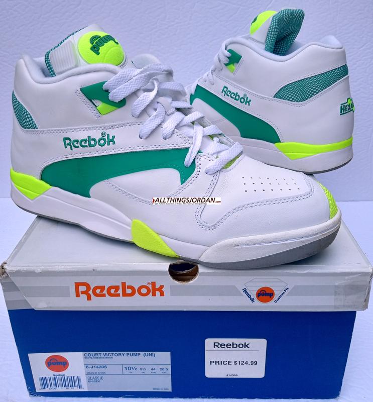 Reebok Court Victory Pump (White/Green/Citron) 6-J14306 Size US 10.5M