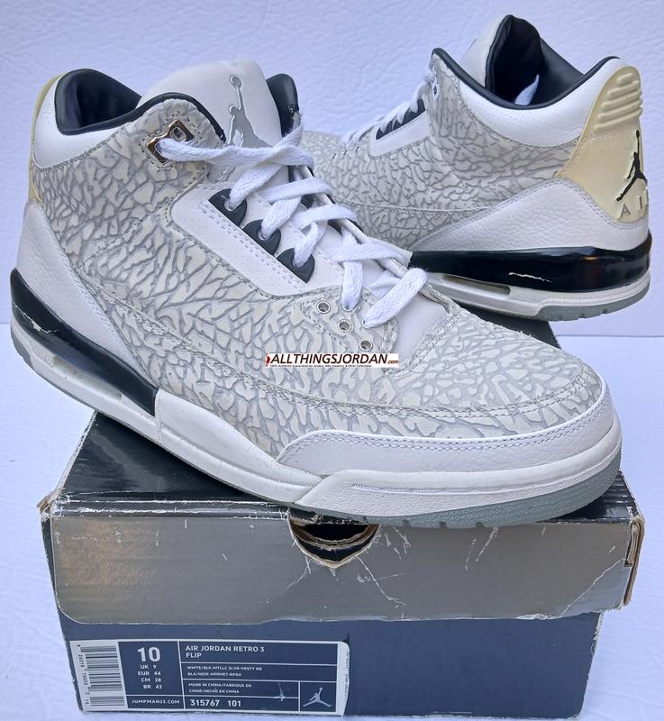 Air Jordan Retro 3 FLIP (White/Black-Mett Silvr-Vrsty Red) 315767 101 Size US 10M