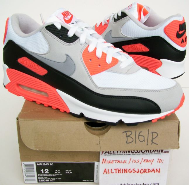 Air Max 90 (White/Cement Grey-Infrared-Black) 325018 107 Size US 12