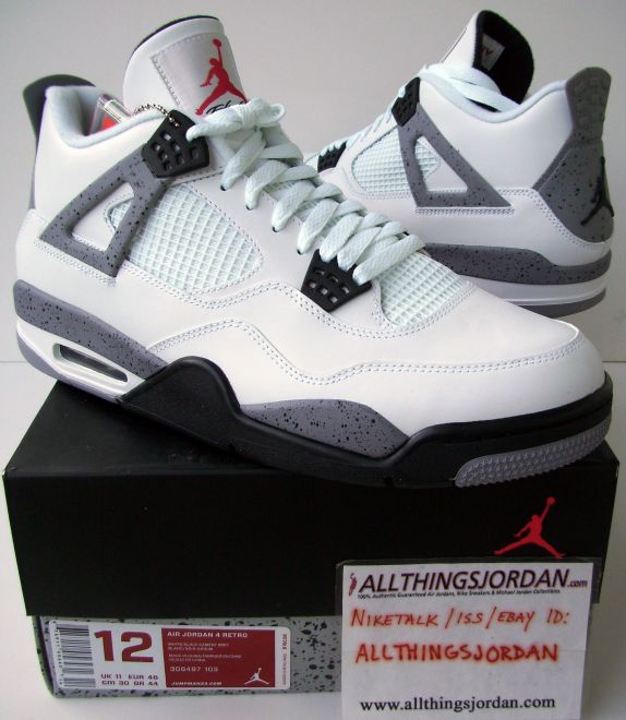 Air Jordan 4 Retro Cement 4's (White/Black-Cement Grey) 308497 103 Size ...